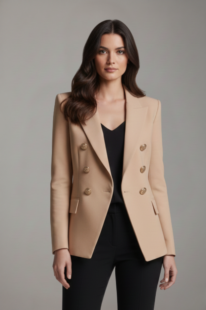 Rebecca | Damens dubbelknäppta blazer med detaljer i guldton