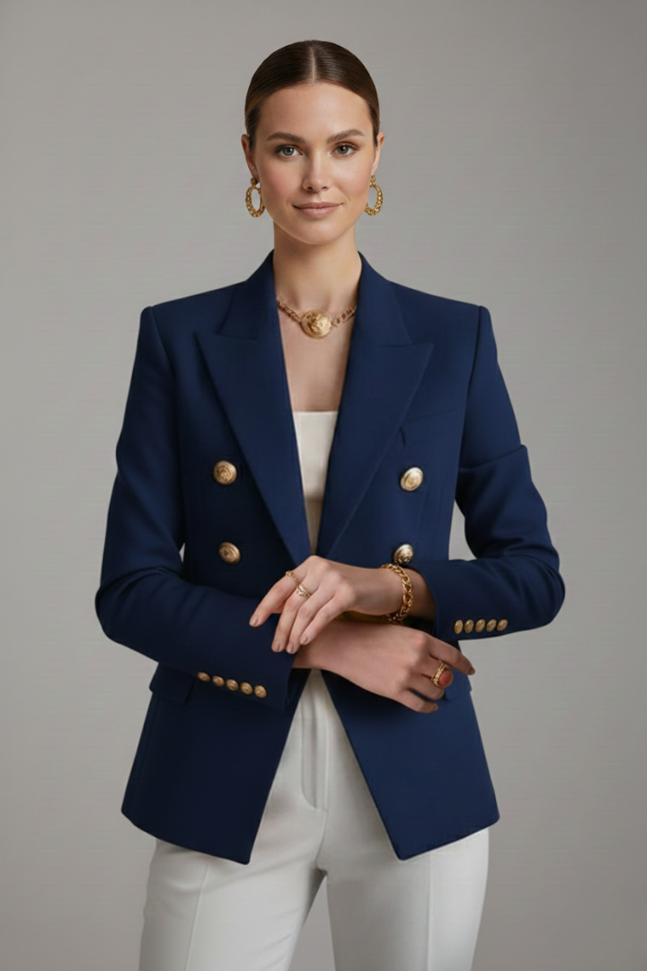 Rebecca | Damens dubbelknäppta blazer med detaljer i guldton