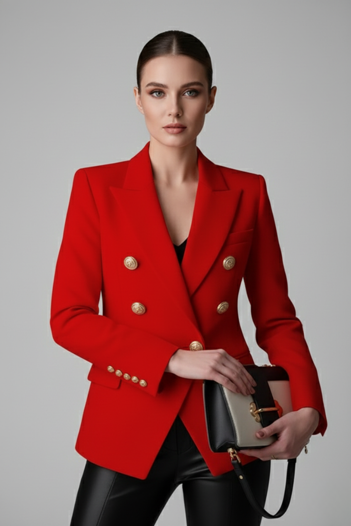 Rebecca | Damens dubbelknäppta blazer med detaljer i guldton