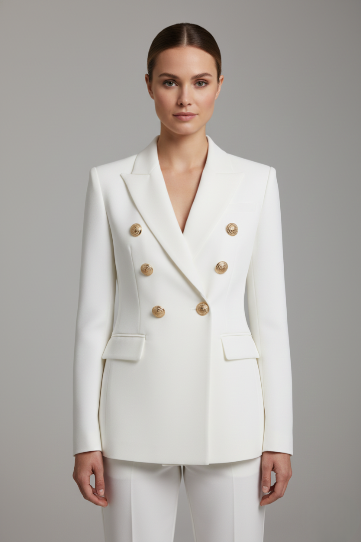 Rebecca | Damens dubbelknäppta blazer med detaljer i guldton