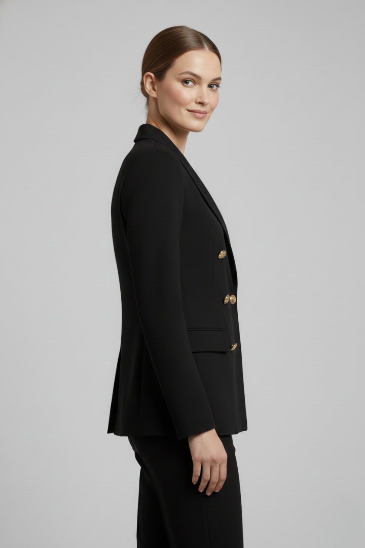Rebecca | Damens dubbelknäppta blazer med detaljer i guldton
