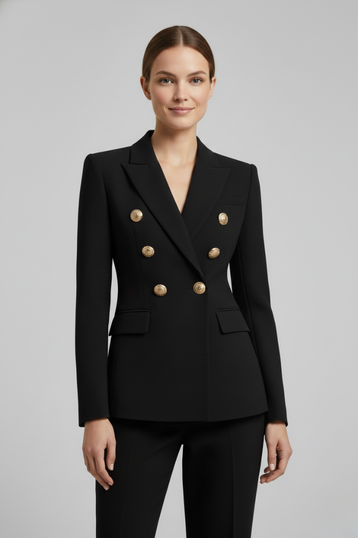 Rebecca | Damens dubbelknäppta blazer med detaljer i guldton