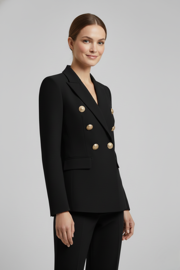 Rebecca | Damens dubbelknäppta blazer med detaljer i guldton