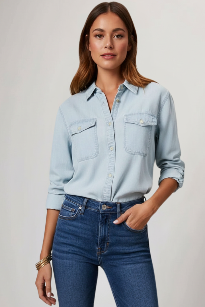 Peyton | Klassisk Långärmad Jeansskjorta Med Knappar För Dam
