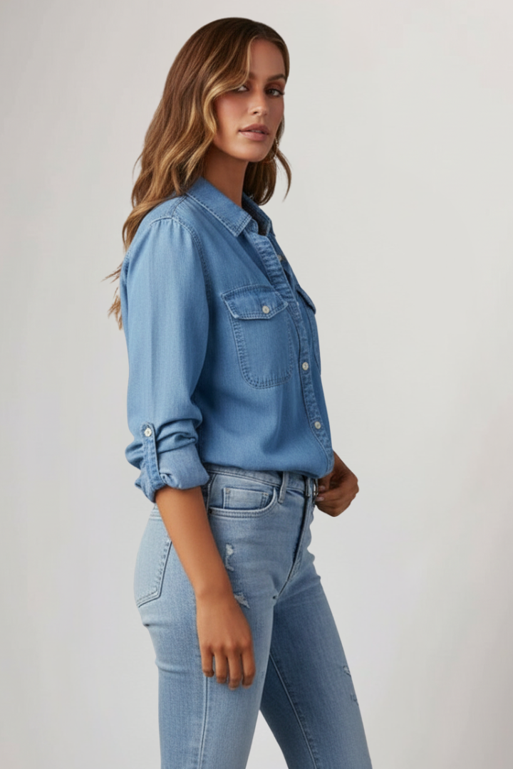 Peyton | Klassisk Långärmad Jeansskjorta Med Knappar För Dam