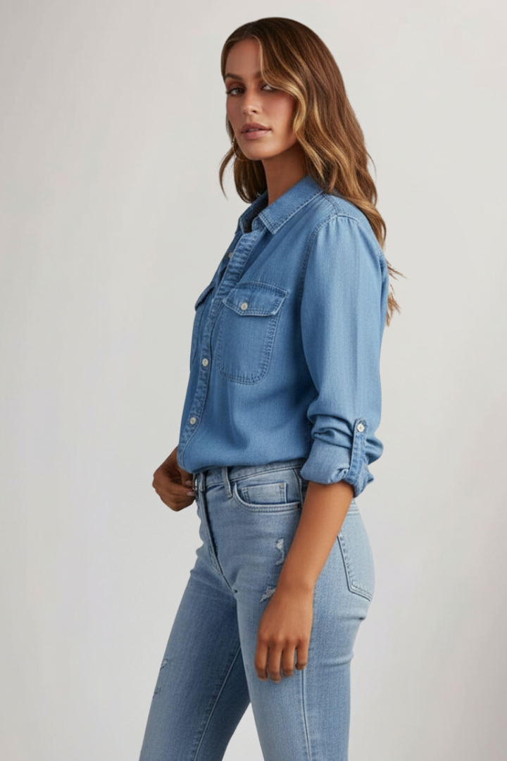 Peyton | Klassisk Långärmad Jeansskjorta Med Knappar För Dam