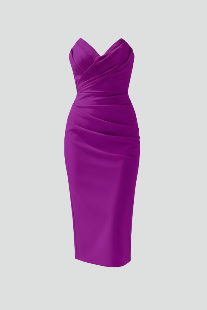 Rachel | Damernas Strapless Rynkad Kjol Midi Klänning