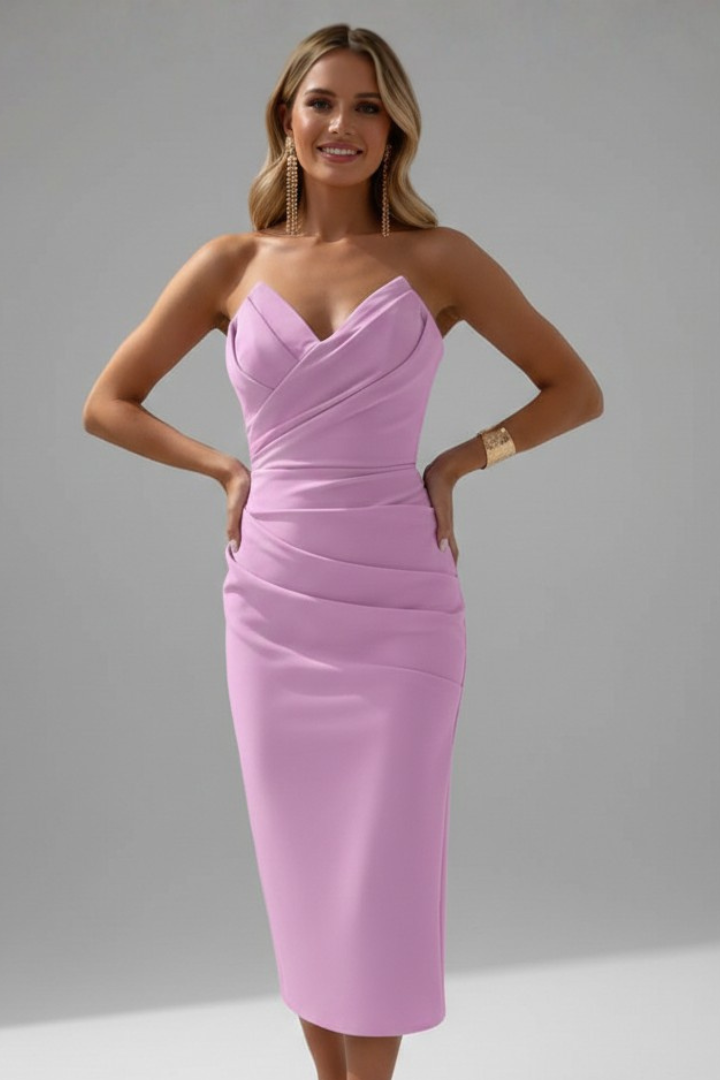 Rachel | Damernas Strapless Rynkad Kjol Midi Klänning