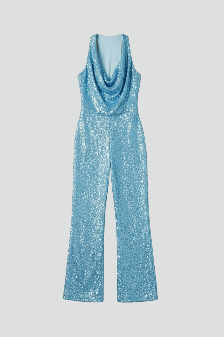 Lauren | Dam Halterneck Texturerad Vida Byxor Jumpsuit