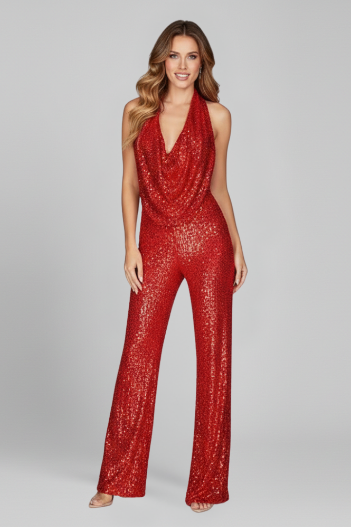 Lauren | Dam Halterneck Texturerad Vida Byxor Jumpsuit