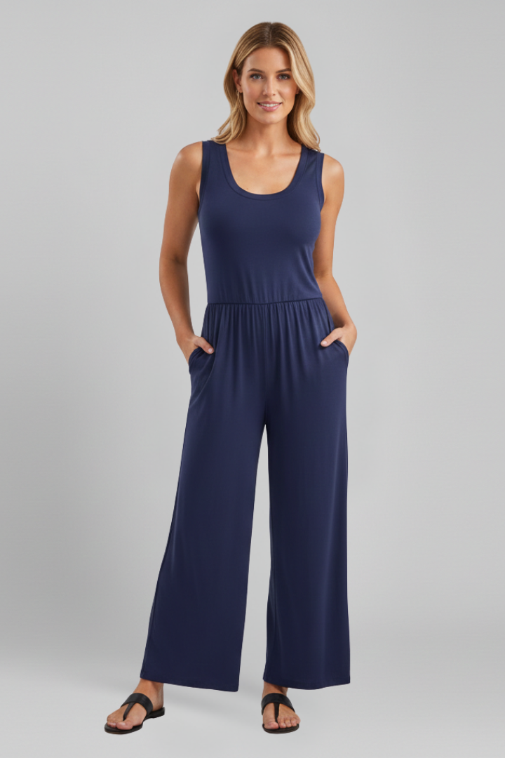 Emma | Dam Rundhalsad Elastisk Midja Vida Byxor Jumpsuit