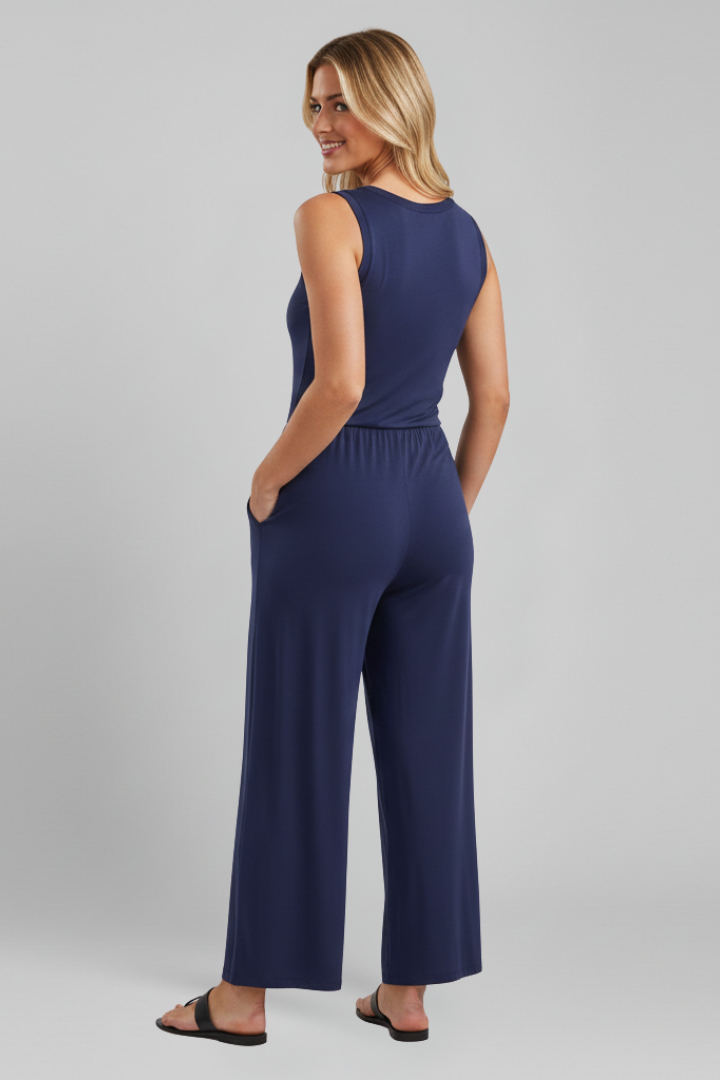 Emma | Dam Rundhalsad Elastisk Midja Vida Byxor Jumpsuit