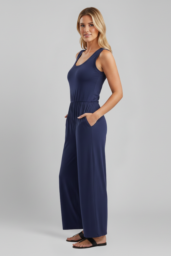 Emma | Dam Rundhalsad Elastisk Midja Vida Byxor Jumpsuit