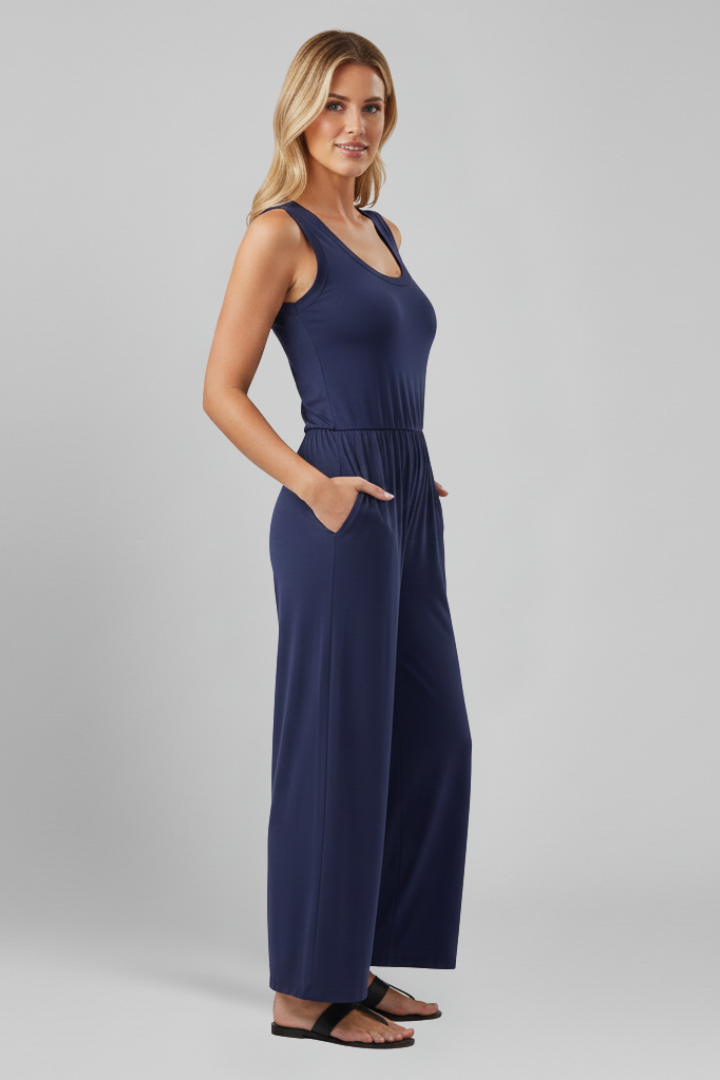 Emma | Dam Rundhalsad Elastisk Midja Vida Byxor Jumpsuit