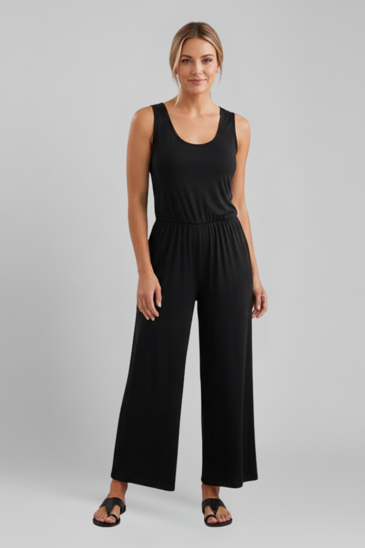 Emma | Dam Rundhalsad Elastisk Midja Vida Byxor Jumpsuit