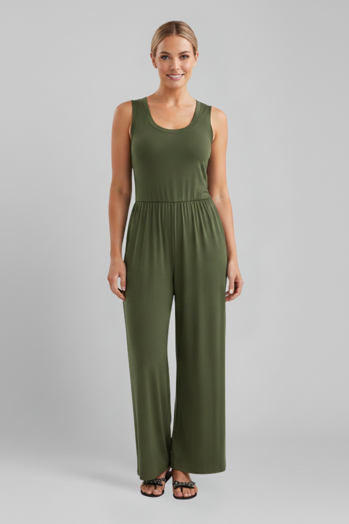 Emma | Dam Rundhalsad Elastisk Midja Vida Byxor Jumpsuit