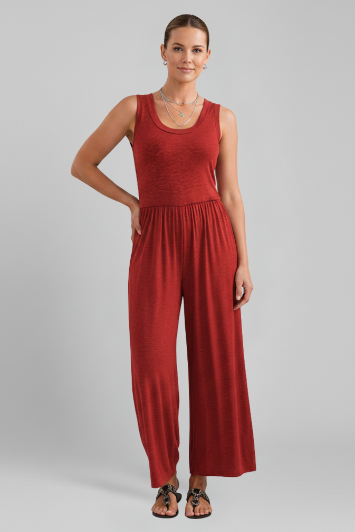 Emma | Dam Rundhalsad Elastisk Midja Vida Byxor Jumpsuit