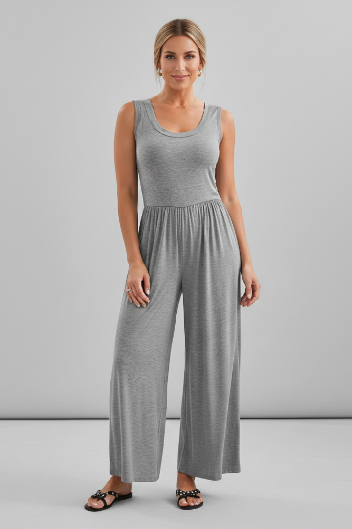 Emma | Dam Rundhalsad Elastisk Midja Vida Byxor Jumpsuit