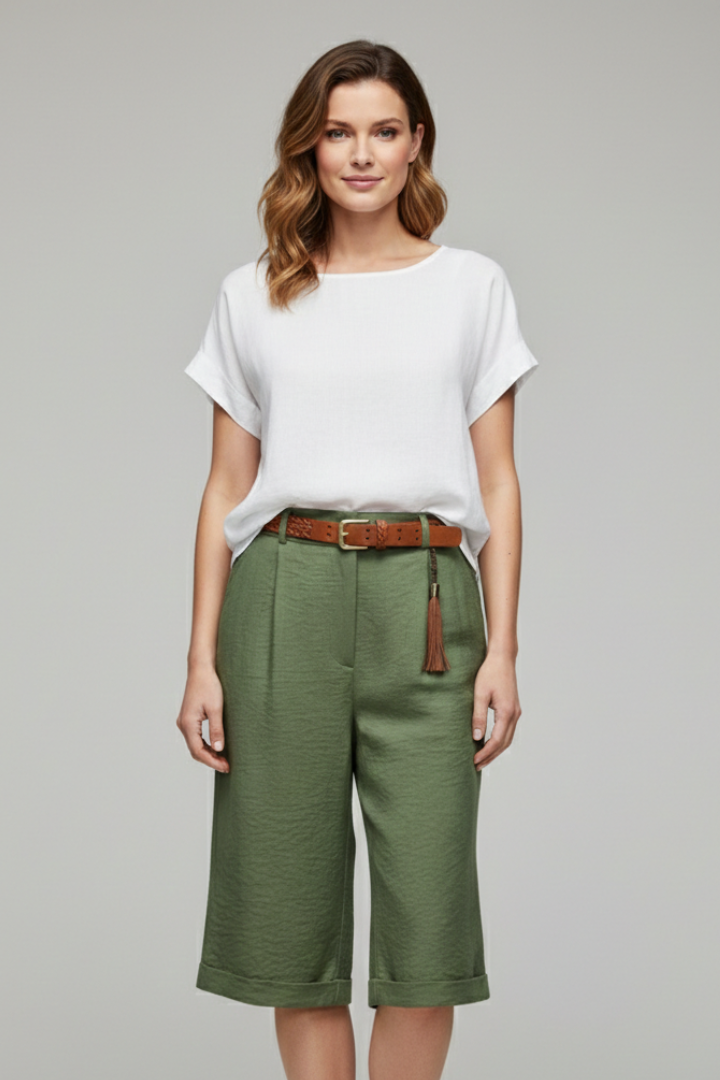 Hannah | Damens Högmidjade Skräddarsydda Casual Shorts med Uppvik