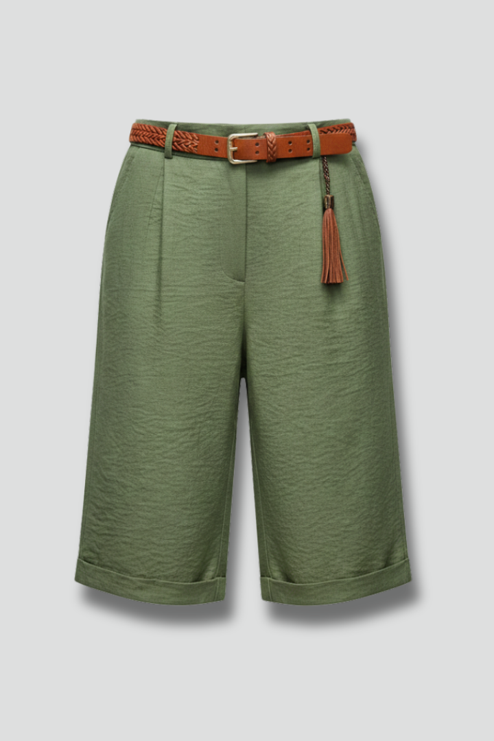 Hannah | Damens Högmidjade Skräddarsydda Casual Shorts med Uppvik