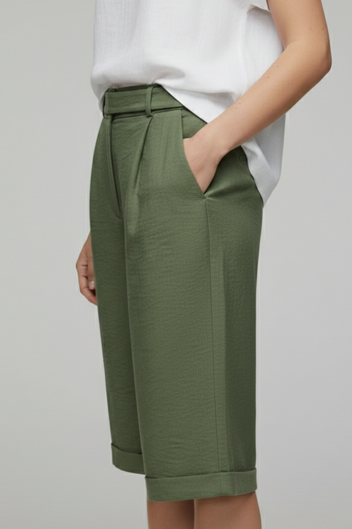 Hannah | Damens Högmidjade Skräddarsydda Casual Shorts med Uppvik