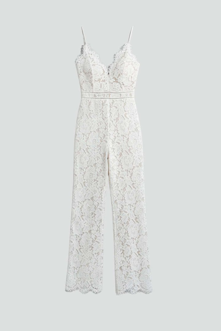 Emily | Ärmlös V-ringad Jumpsuit Med Spets Och Vida Ben För Dam