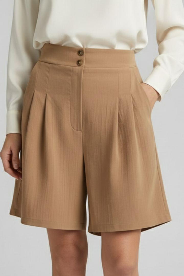 Jessica | Högmidjade Plisserade Skräddarsydda Shorts För Dam