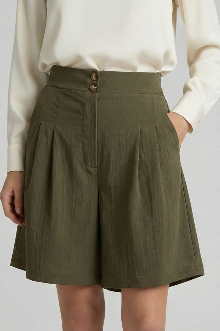Jessica | Högmidjade Plisserade Skräddarsydda Shorts För Dam