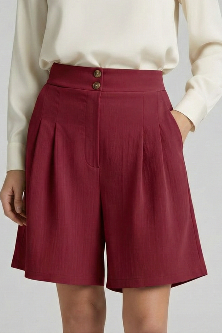 Jessica | Högmidjade Plisserade Skräddarsydda Shorts För Dam