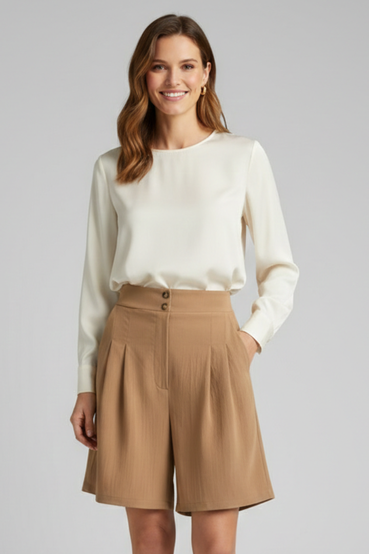 Jessica | Högmidjade Plisserade Skräddarsydda Shorts För Dam