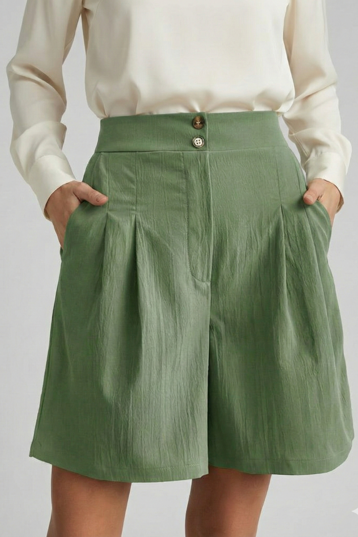 Jessica | Högmidjade Plisserade Skräddarsydda Shorts För Dam