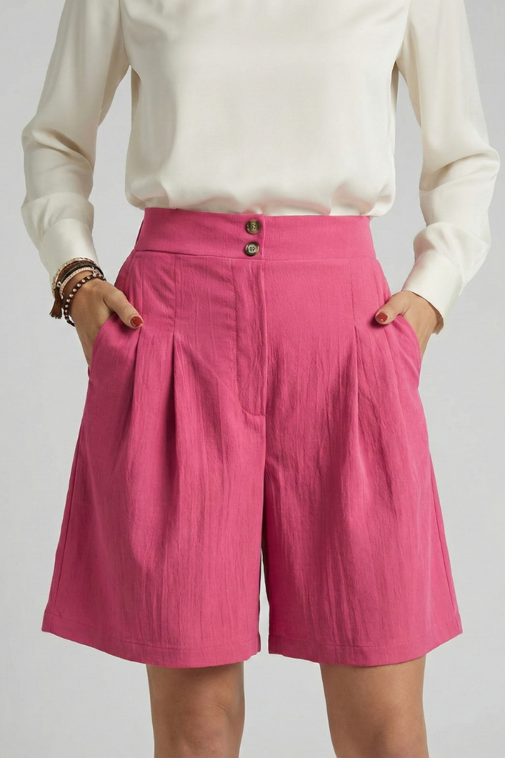 Jessica | Högmidjade Plisserade Skräddarsydda Shorts För Dam
