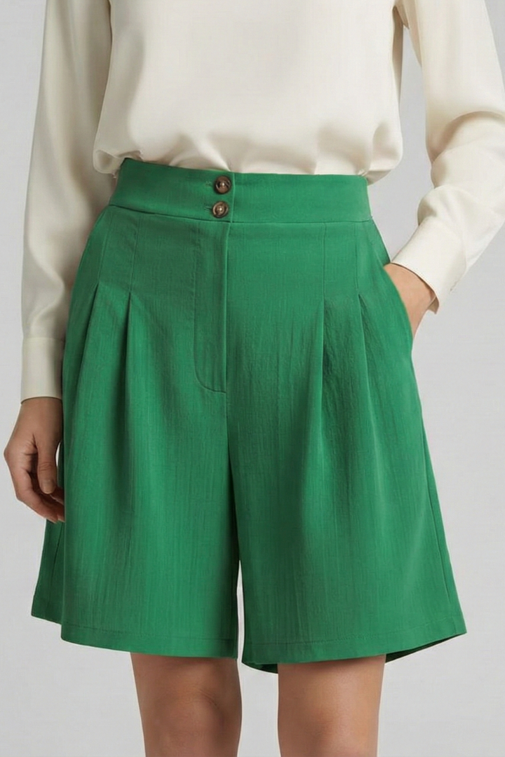 Jessica | Högmidjade Plisserade Skräddarsydda Shorts För Dam