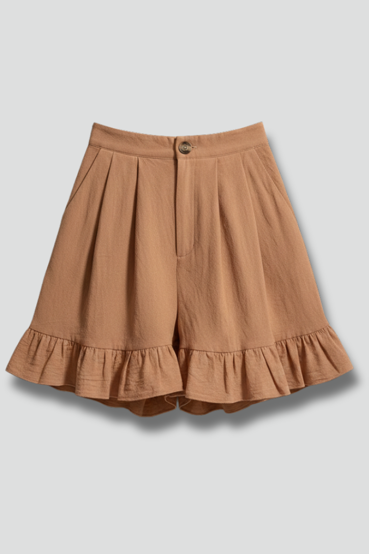Jacklyn | Damens Hög Midja Volangkant Casual Shorts