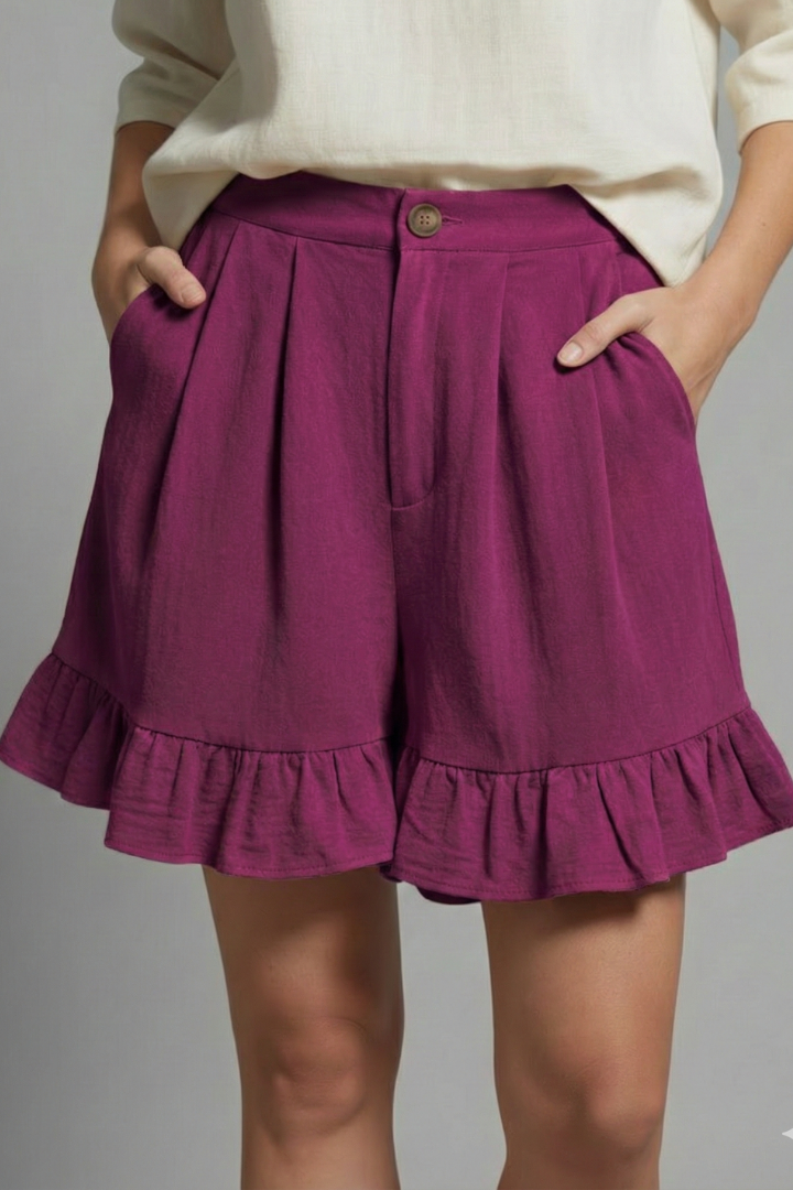 Jacklyn | Damens Hög Midja Volangkant Casual Shorts