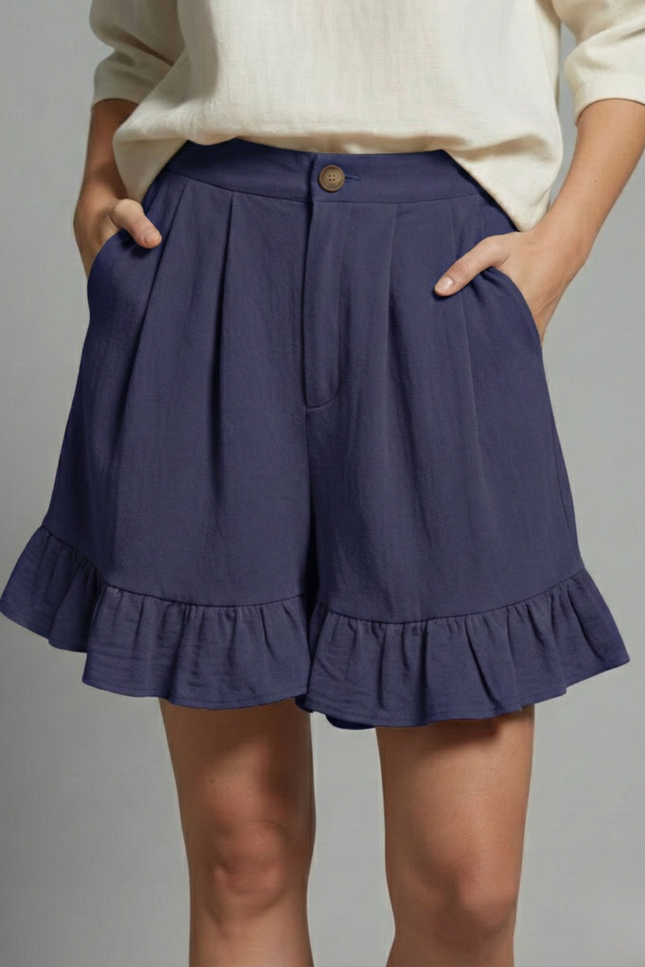 Jacklyn | Damens Hög Midja Volangkant Casual Shorts