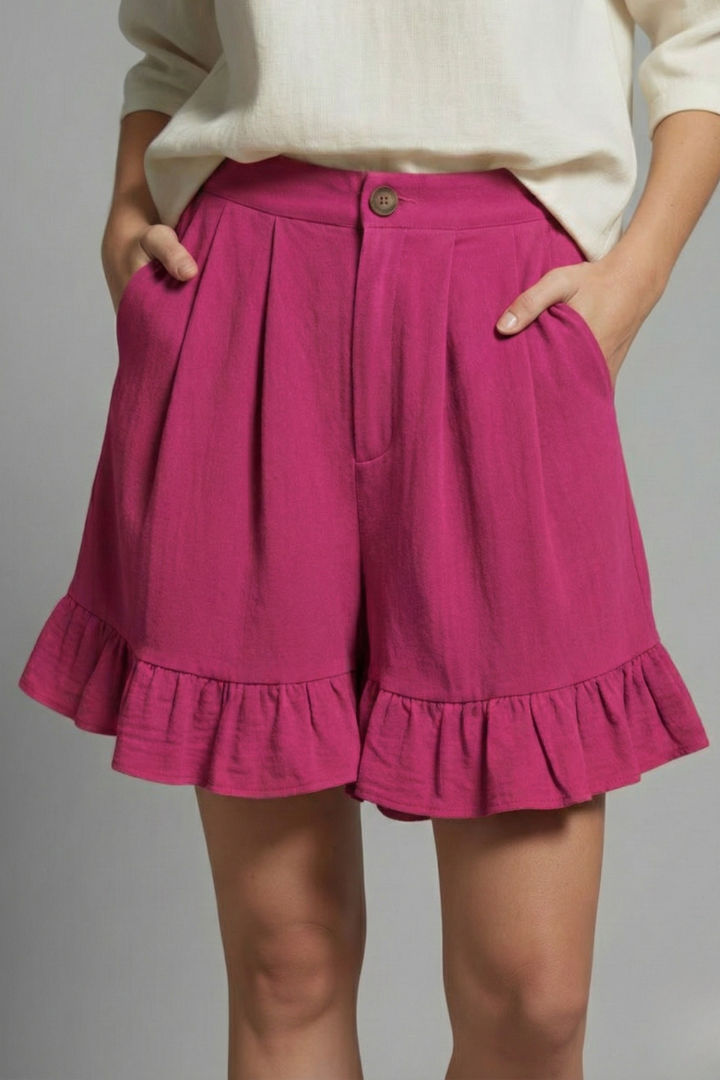 Jacklyn | Damens Hög Midja Volangkant Casual Shorts