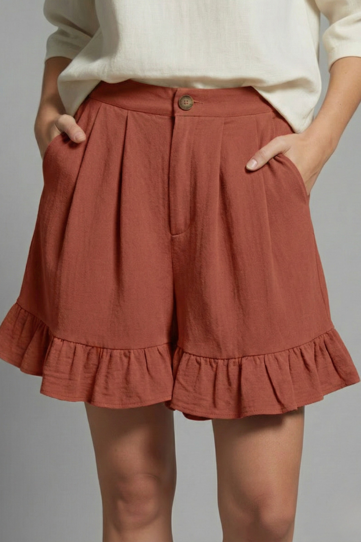 Jacklyn | Damens Hög Midja Volangkant Casual Shorts