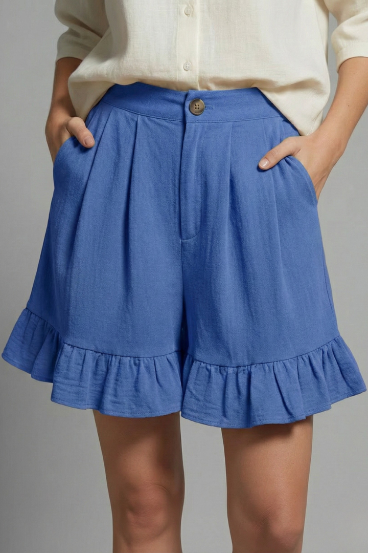 Jacklyn | Damens Hög Midja Volangkant Casual Shorts