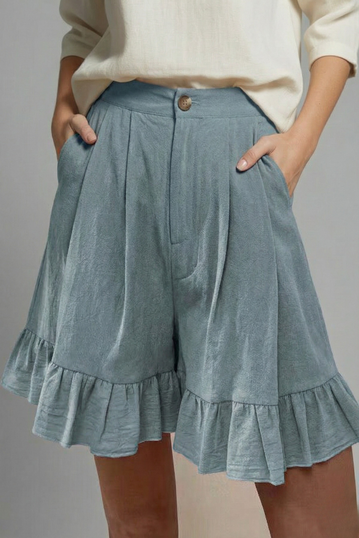 Jacklyn | Damens Hög Midja Volangkant Casual Shorts