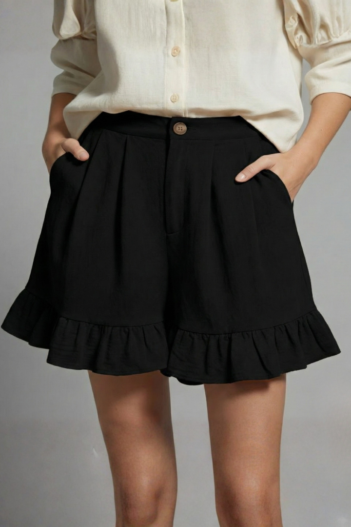 Jacklyn | Damens Hög Midja Volangkant Casual Shorts