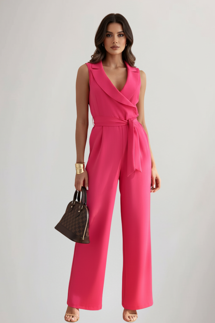 Kimberly | Ärmlös V-ringad Jumpsuit Med Knytmidja För Dam