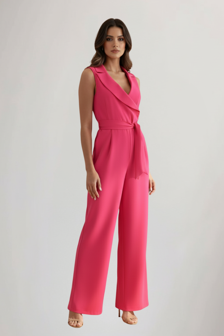 Kimberly | Ärmlös V-ringad Jumpsuit Med Knytmidja För Dam