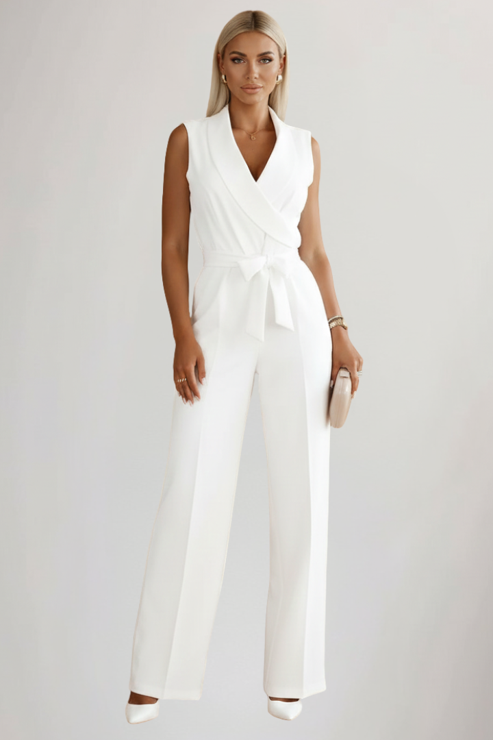 Kimberly | Ärmlös V-ringad Jumpsuit Med Knytmidja För Dam