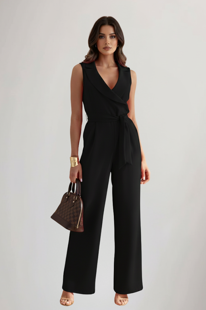 Kimberly | Ärmlös V-ringad Jumpsuit Med Knytmidja För Dam