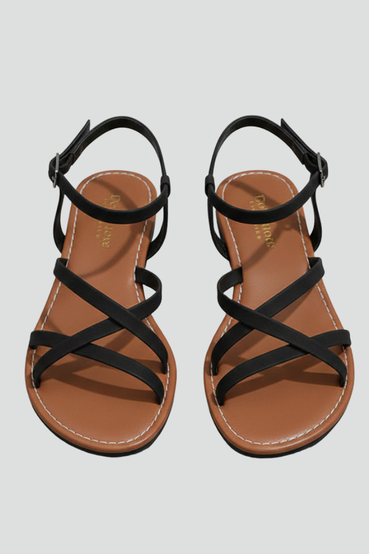 Isabella | Platta Sandaler Med Ankelrem Och Öppen Tå För Dam