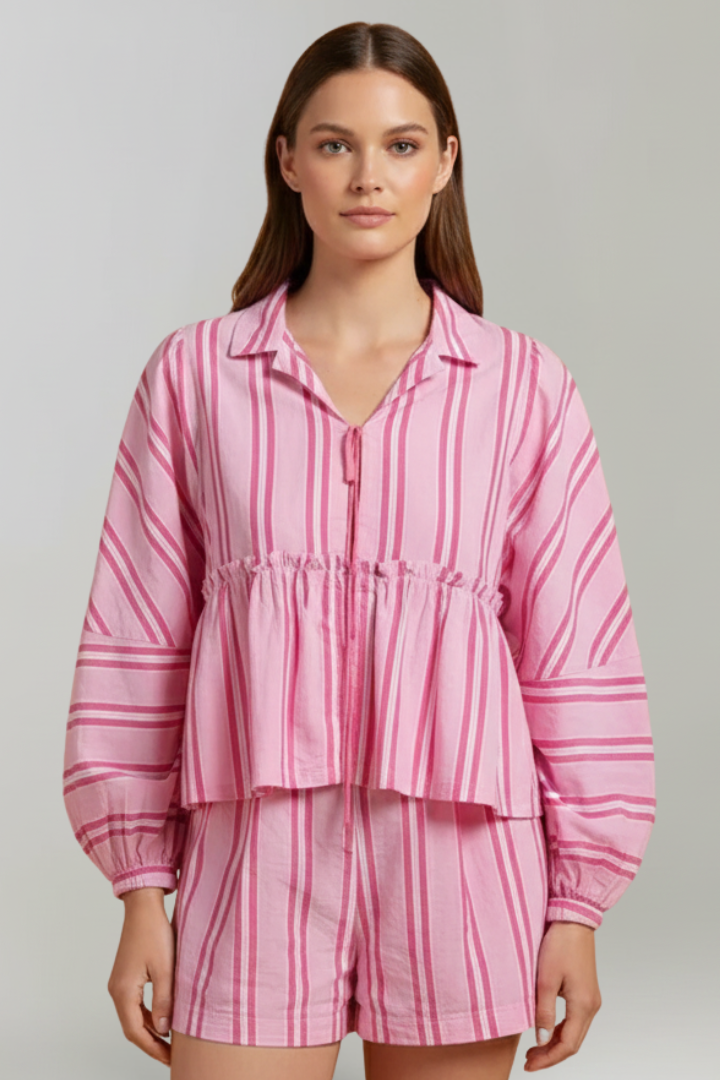 Elizabeth | Kvinnors Randig Långärmad Short Set