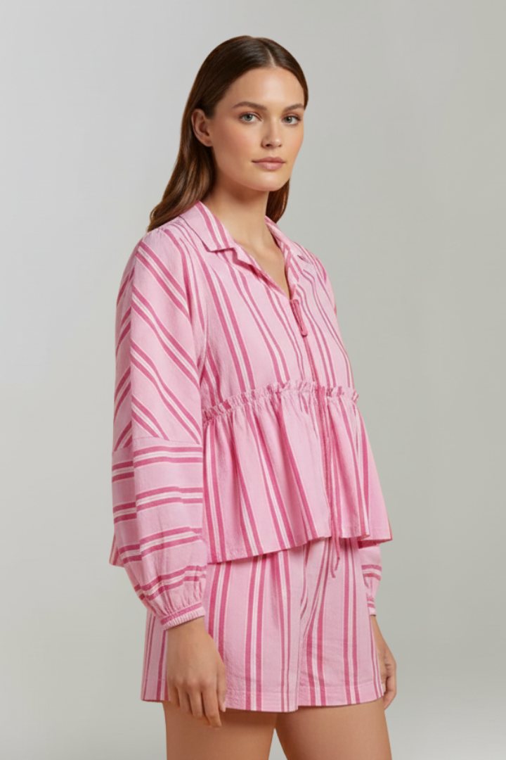 Elizabeth | Kvinnors Randig Långärmad Short Set