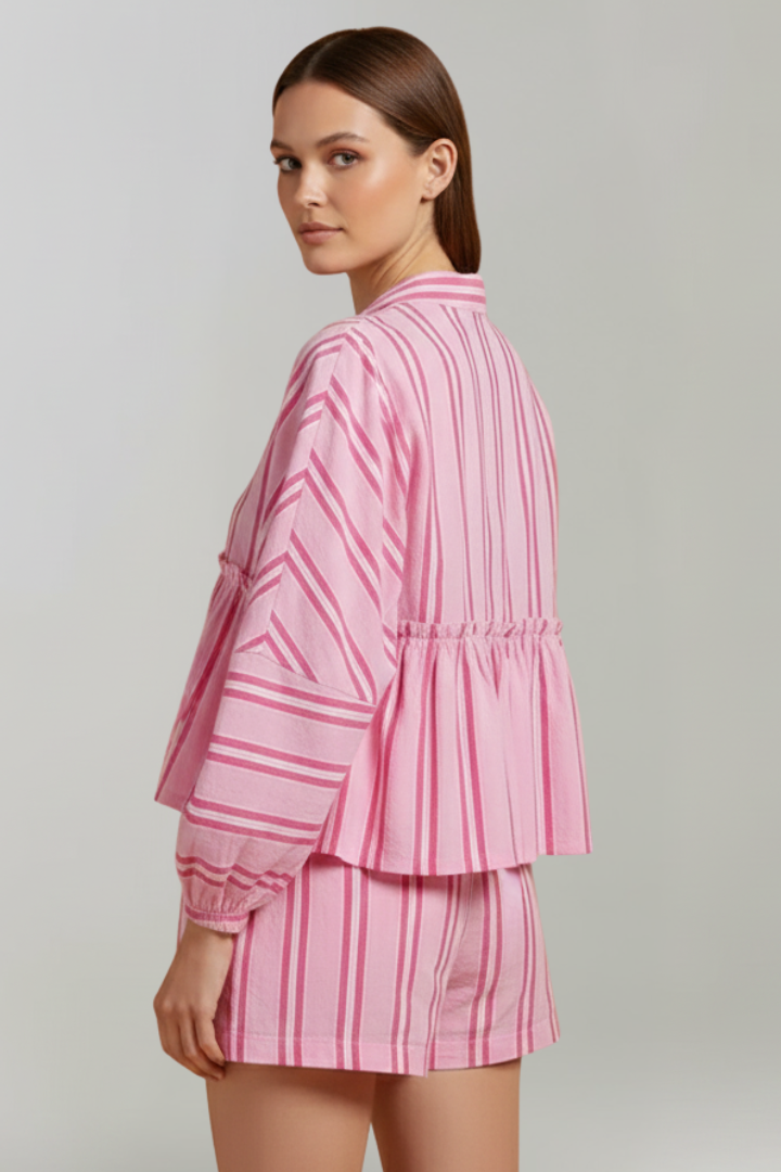 Elizabeth | Kvinnors Randig Långärmad Short Set