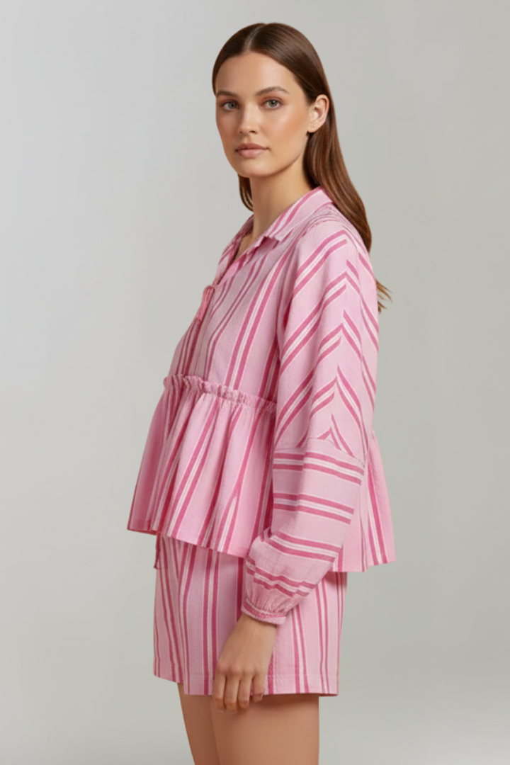 Elizabeth | Kvinnors Randig Långärmad Short Set